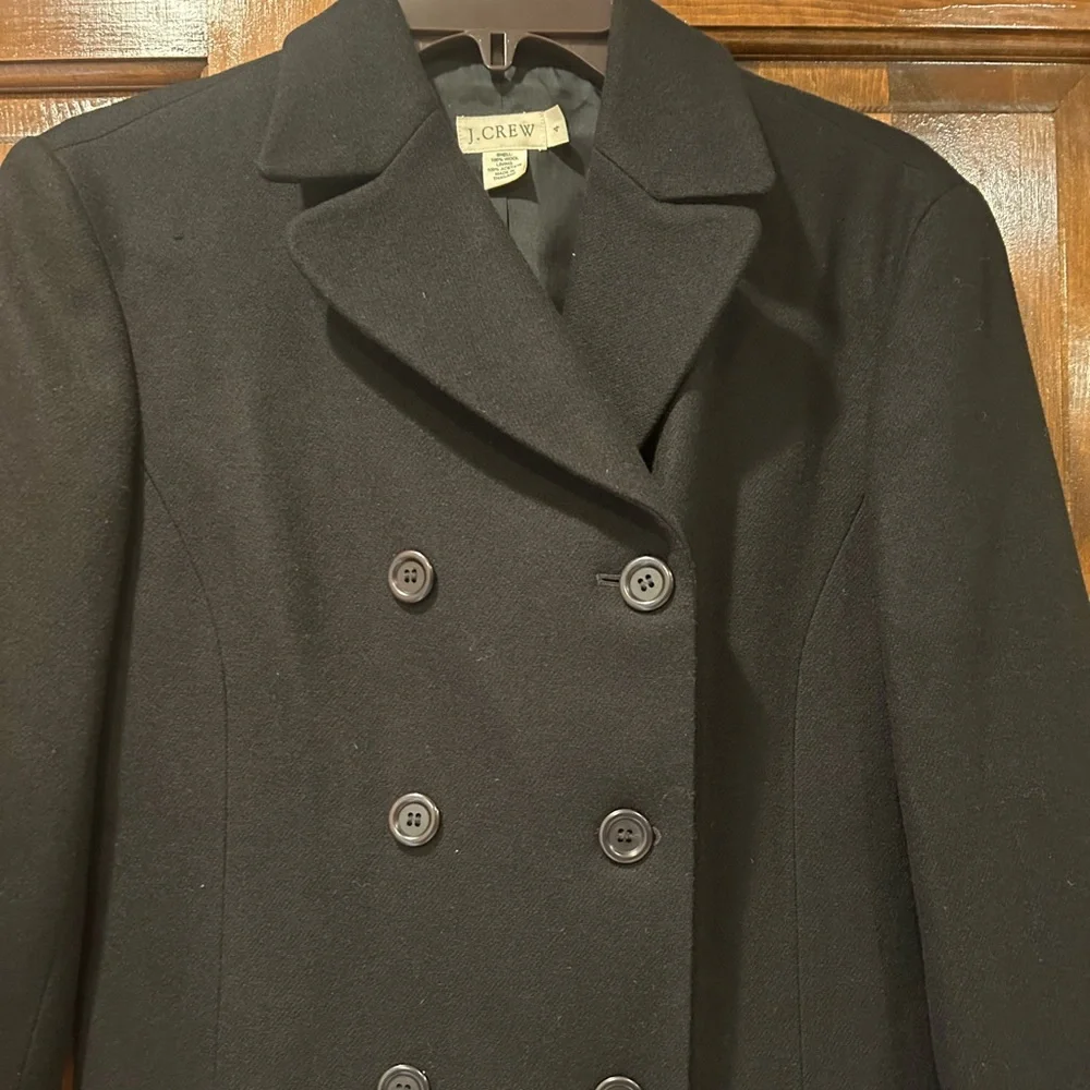 J. Crew Black Wool Double Breasted Peacoat Jacket Lined Size 4 READ Office - Picture 3 of 10